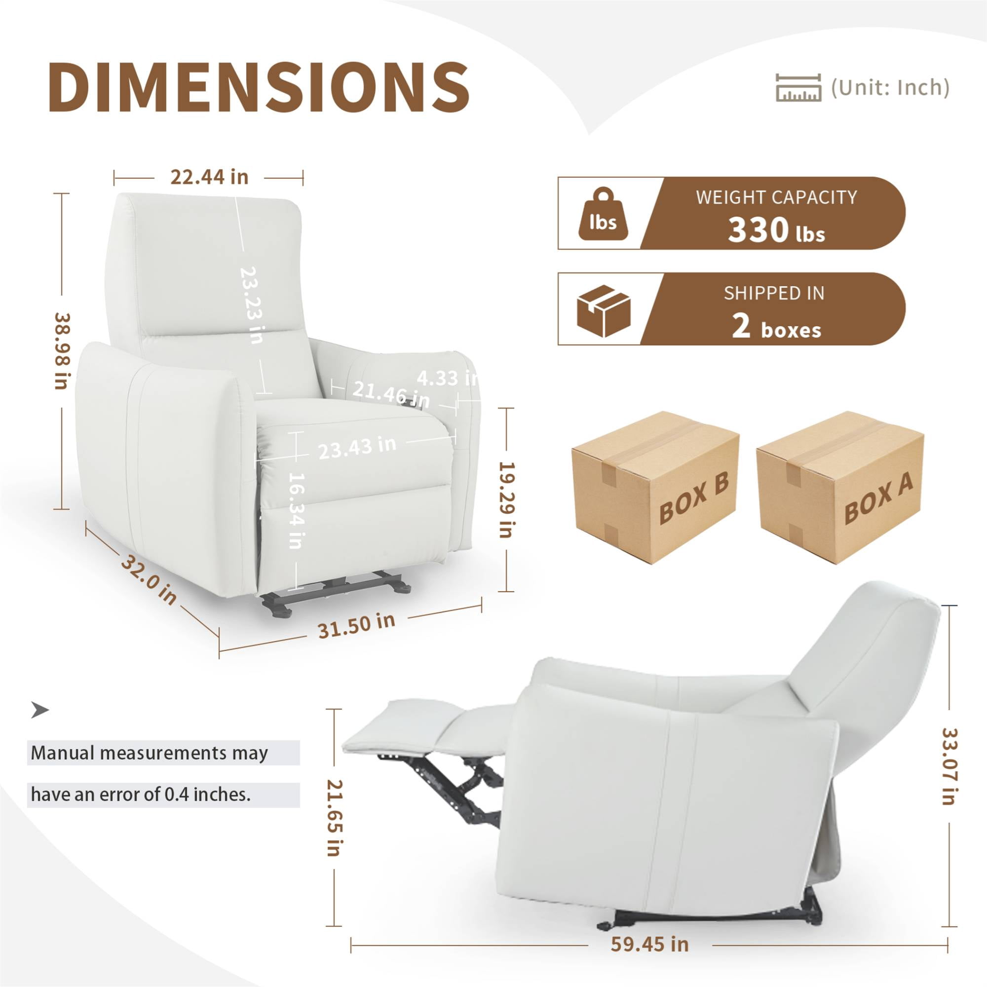 Power Recliner Chairs, Zero Wall Recliners for Adults, Small Leather Recliner Home Theater with Type-C Charger for Living Room, Light Grey