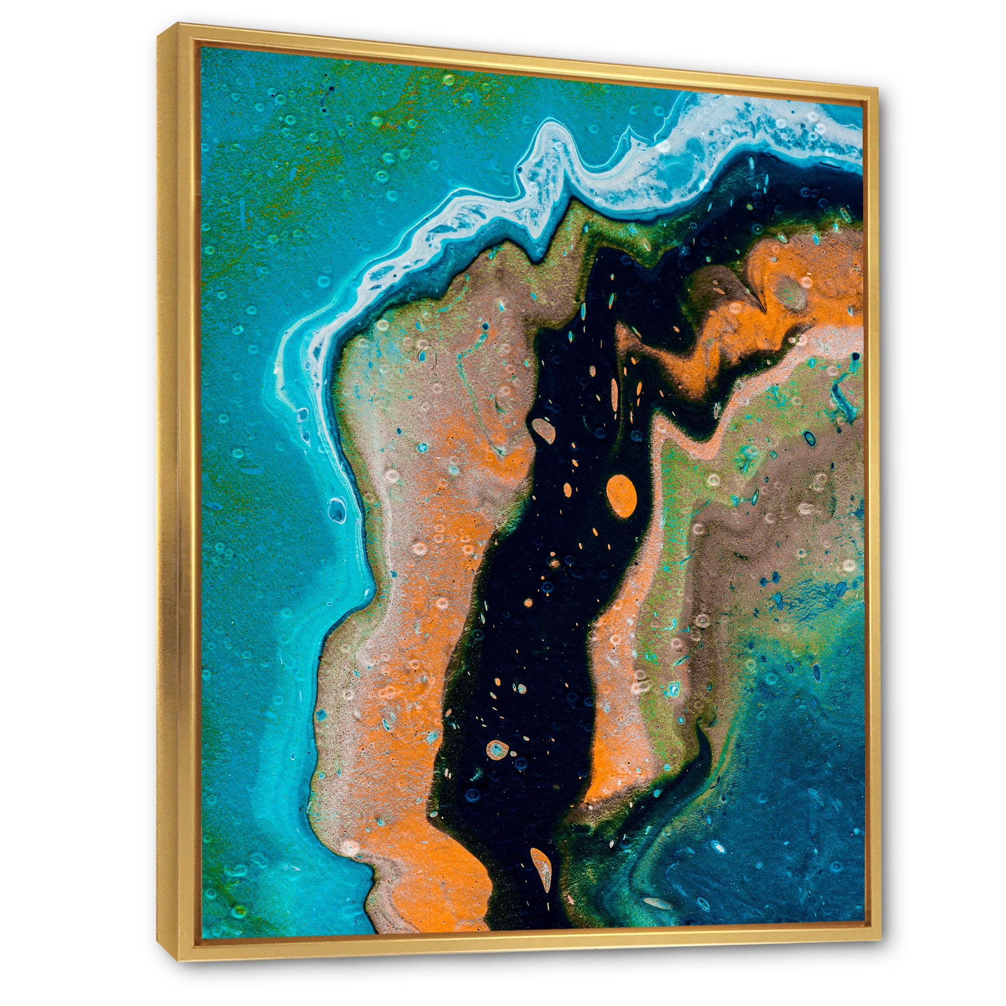Designart 'Abstract Composition In Black and Orange' Modern Framed Canvas Wall Art Print