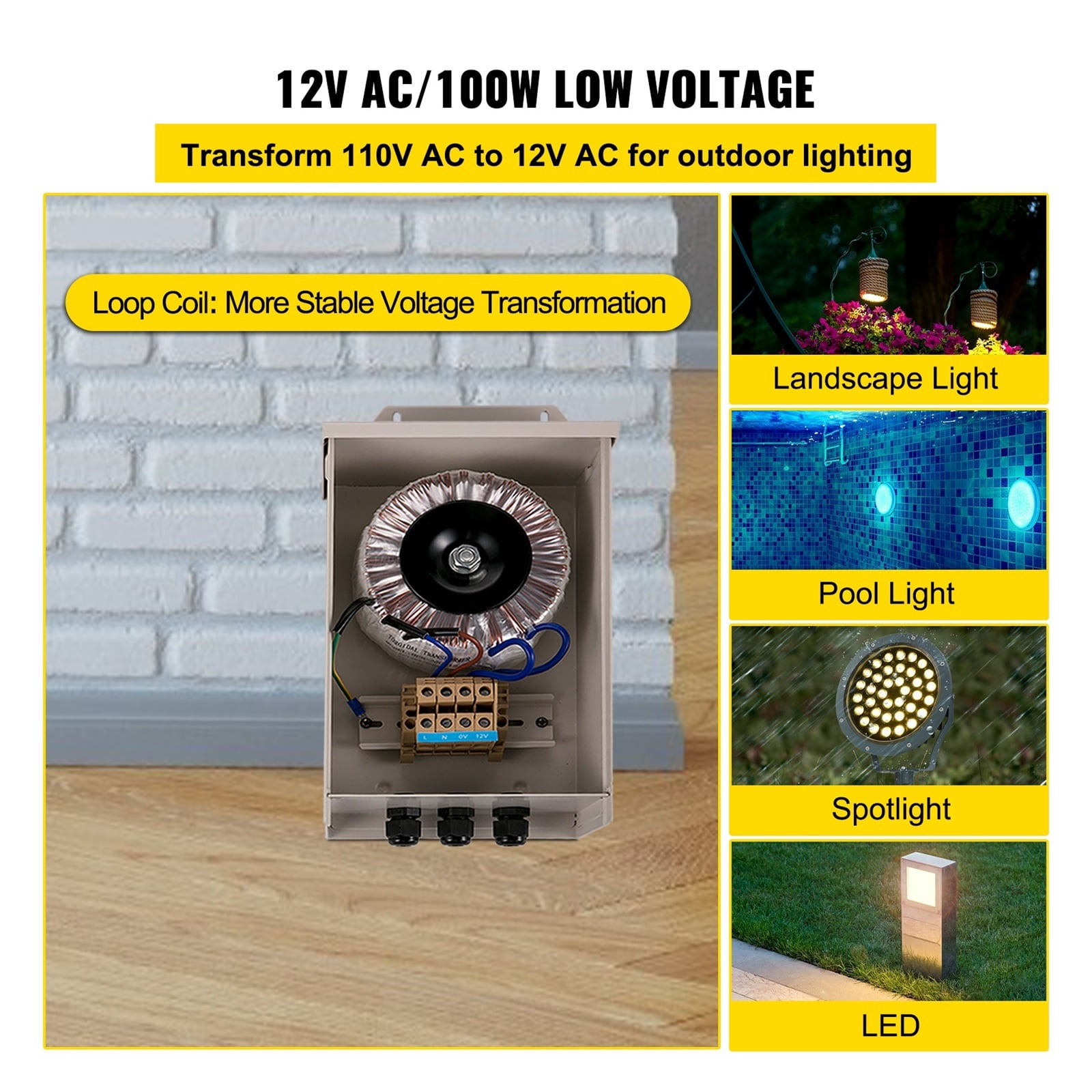 Low Volta Transformer 100/300W Outdoor Landscape Lighting Transformer Weatherproof Pool/Spa/Landscape Lighting Spotlight ,Applications Widely