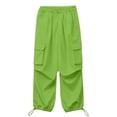thumbnail image 2 of Girls' High Waist Cargo Pants, Solid Color Straight Leg Loose Fit Workwear Trousers with Utility Pockets,Trendy Street Style Pants for Casual Outfits, Outdoor Play, Easy Wear - Light Green, 2 of 9
