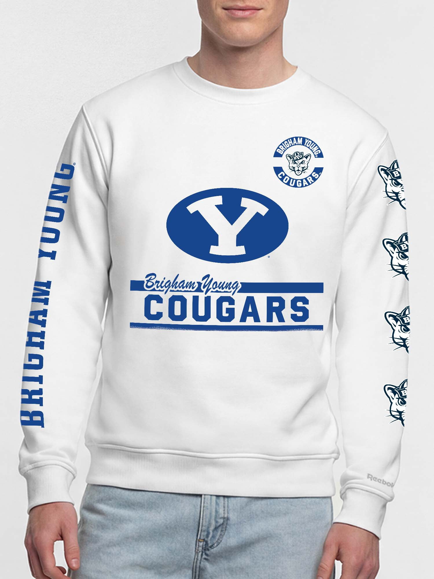 BYU Cougars Reebok Mens White Crew Sweatshirt