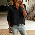 thumbnail image 5 of hoksml Women's Cotton Collared Blouse, 3/4 Sleeve Henley Button Tunic Top, Casual Loose Fit Solid Color Shirt, 5 of 6