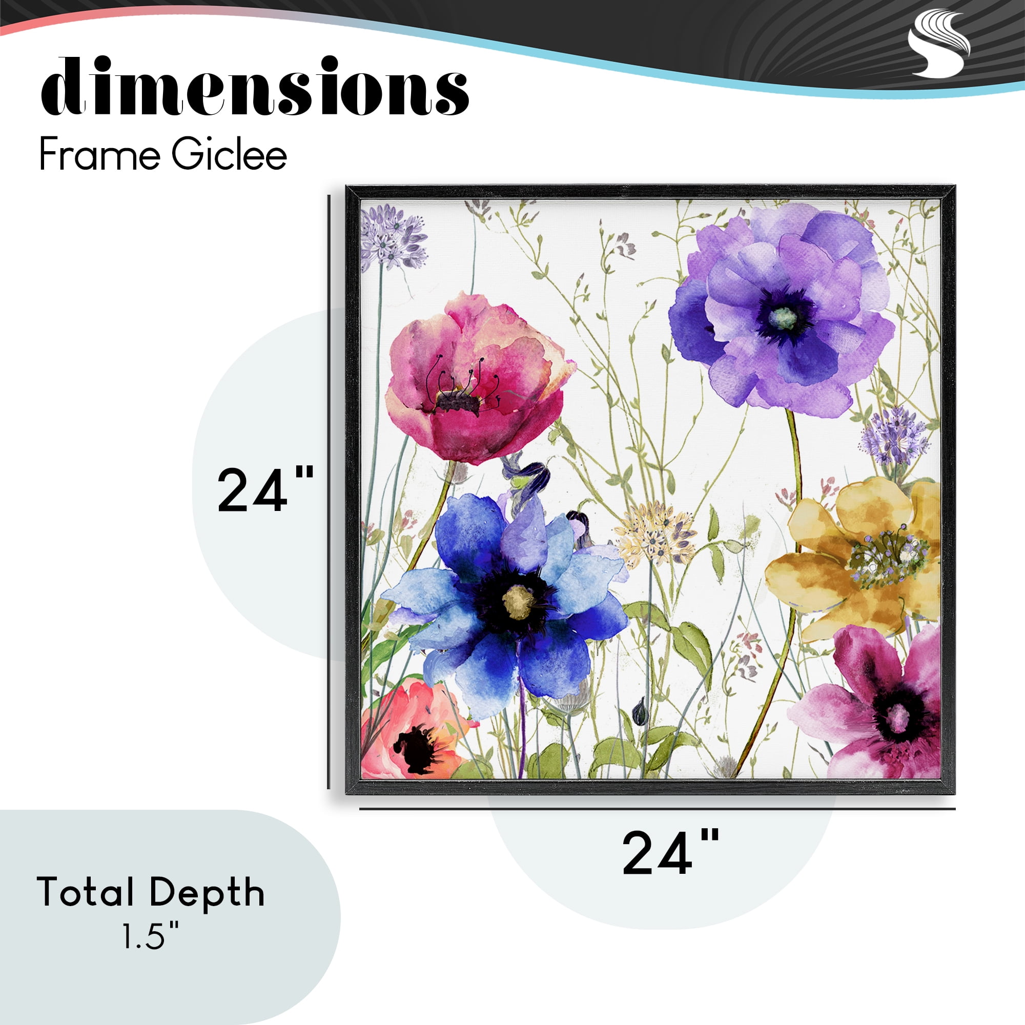 Modern Spring Garden Flowers Black Framed Giclee Art, design by Sasha
