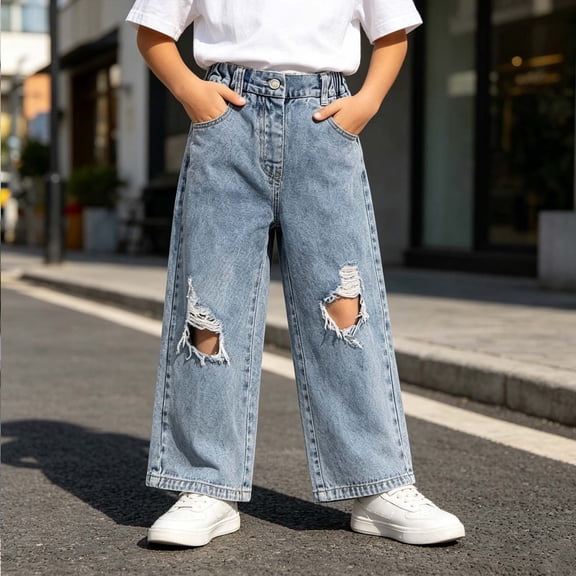 LvhaoGJOB Girls' Stylish Design Jeans with Easy Care and Versatile Style