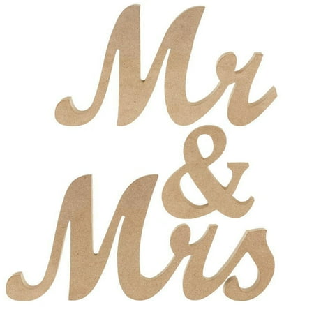 Wooden Heart Sign Rustic Natural Wooden MR & MRS Wedding Sign Elegant Sweetheart and Reception Top Table Sign ()