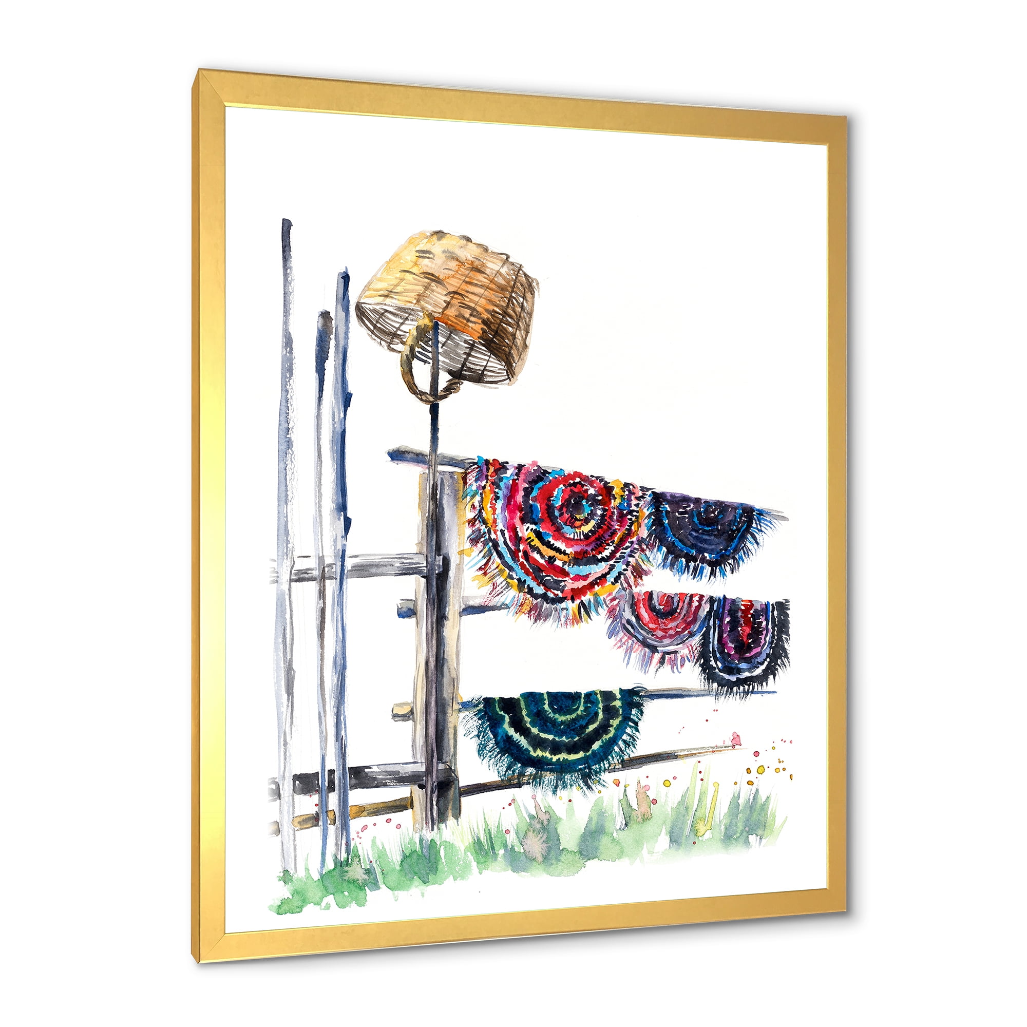Designart 'Colorful Russian Rugs On Drying Line' Global Framed Art Print