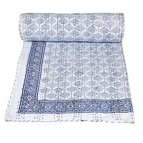 Indian Kantha Quilt Throw 100% Cotton Blanket Bedspread Hand Block Print Single Size