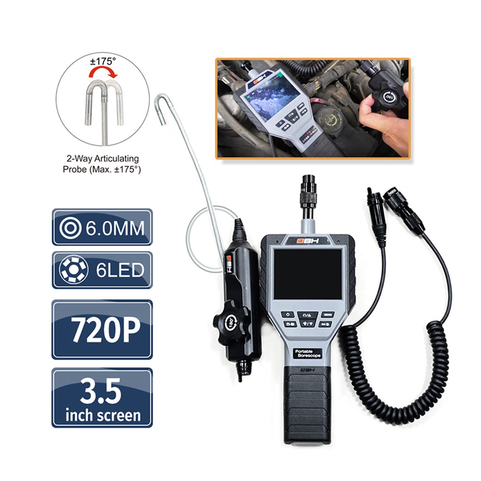 Flexible Pipe Borescope Inspection Camera Articulating 180 Degree Borescope Videoscope Inspection Camera with 3.5 Inch LCD , User-Friendly Borescopes