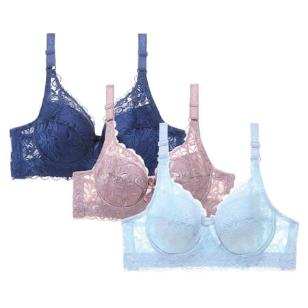 dazeni 3 Pack Women s Push Up Bra No Underwire Lace Comfortable Wireless Bras Padded Support Plunge Bralette with Adjustable Strap Plus Size