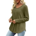 thumbnail image 5 of Diufon Womens Sweaters Plus Size Fall Casual Solid Color Pullover Tops Fashion V Neck Pleated Long Sleeve Tops, 5 of 10