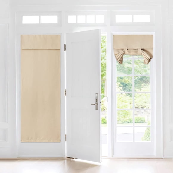 Biwat Farmhouse Room Darkening Curtains for French Door, Privacy Thermal Insulated Covering for Kitchen Window, Tie Up Door Blinds for Patio Glass, W30 x L72, 1 PC, Biscotti Beige