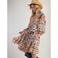 thumbnail image 4 of Vestido Corto Estampado de Larga con Cuello en V para Mujer, Estilo Bohemio Informal y Holgado, Ideal para la Playa. Albaricoque S, 4 of 9