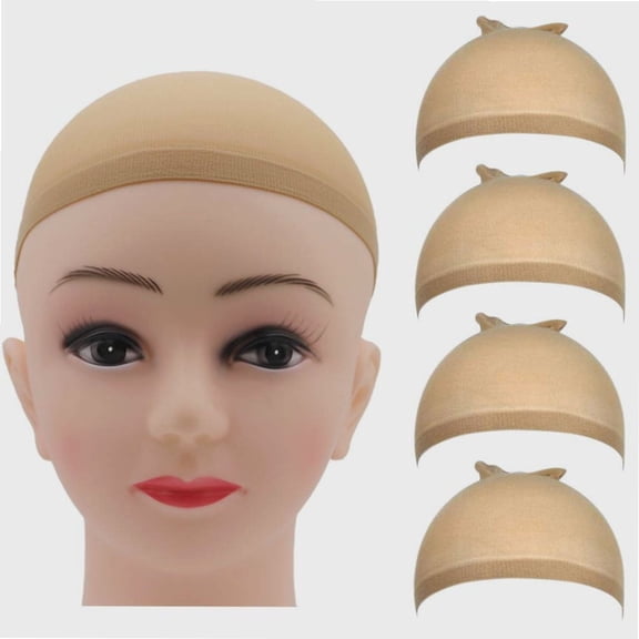 Stretchy Nylon Wig Caps, 4 Pieces Light Brown Stocking Wig Caps for Women Men Halloween Cosplay Wig