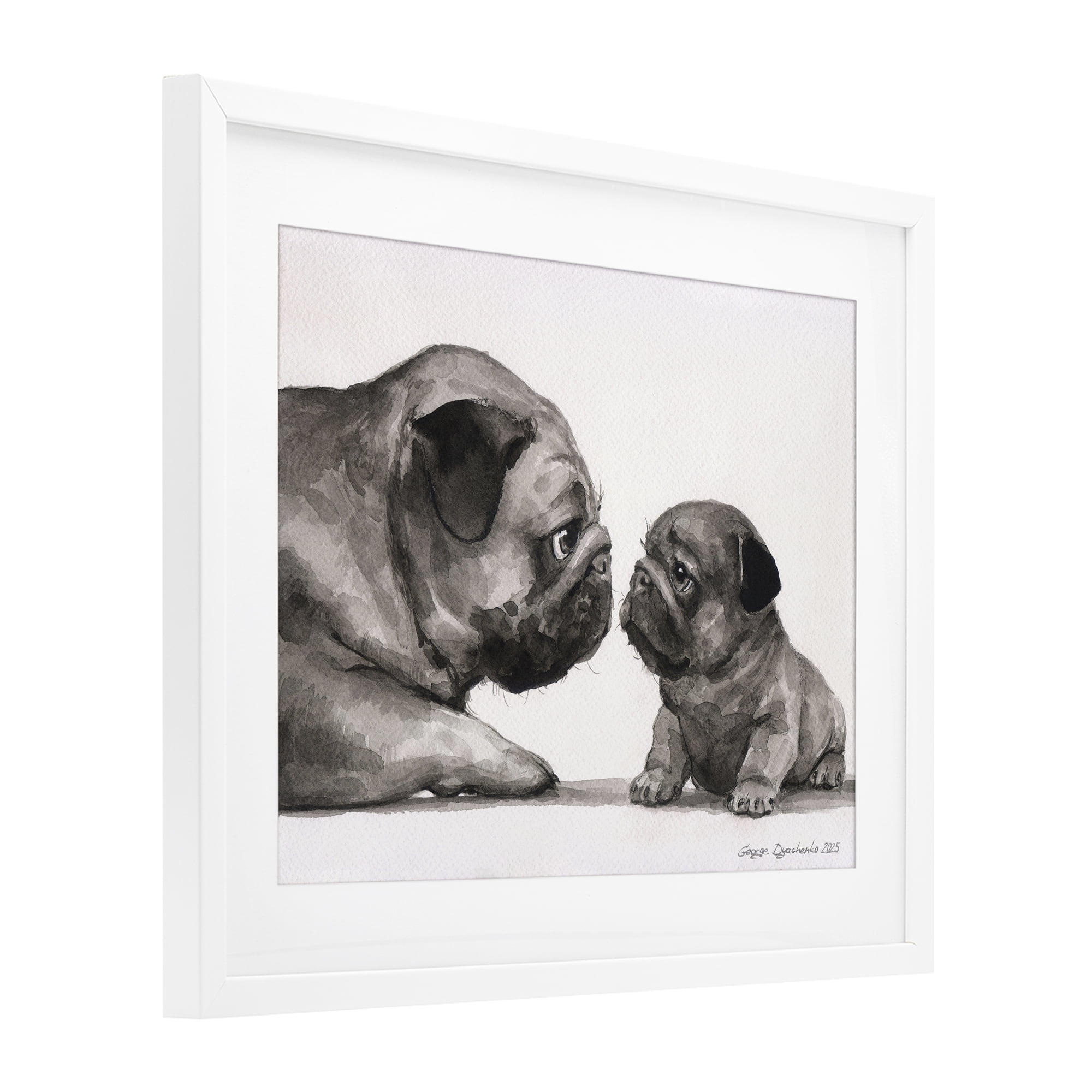 Stupell Industries Pug And Her Puppy White Framed Print Under Glass, design by George Dyachenko