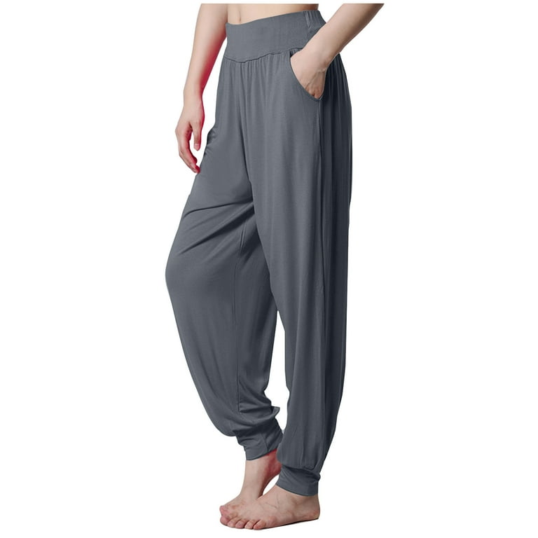 Jalioing Yoga Lantern Sweatpant for Women Stretch High Waist Gym Trouser  Solid Color Workout Pant with Pocket (Large, Dark Gray)