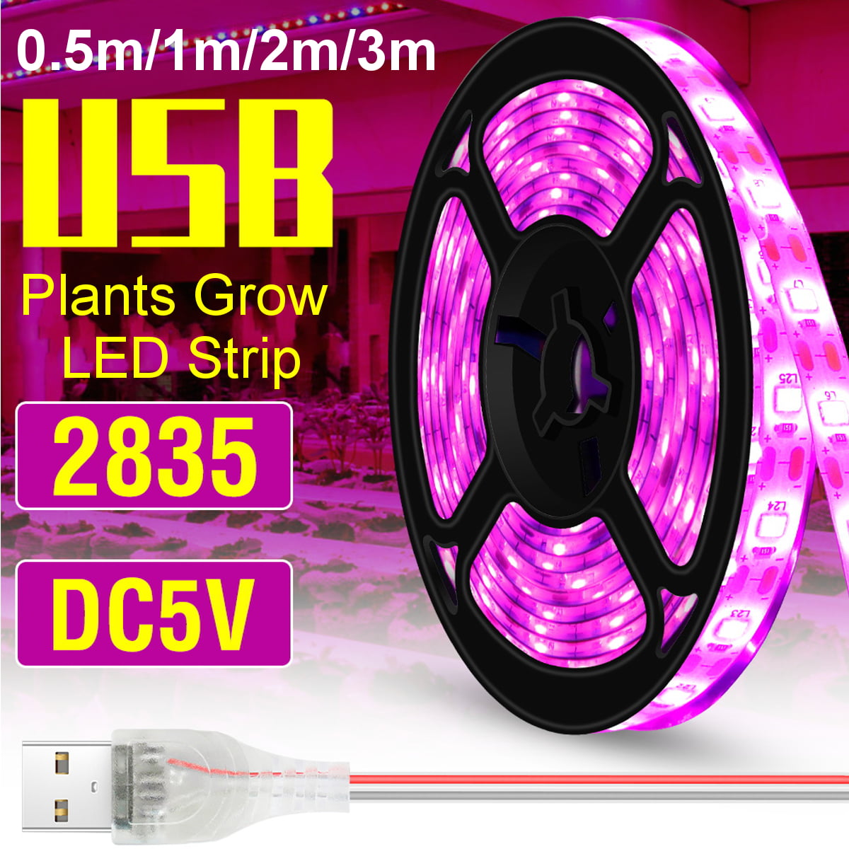 5M USB LED Grow Light Strip 16.4FT Full Spectrum Strip Indoor Plant Growing Lamp 