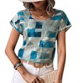 thumbnail image 1 of Camiseta informal de manga corta, cuello redondo y transpirable para mujer - Camiseta con estampado geométrico de verano XXL azul, 1 of 7