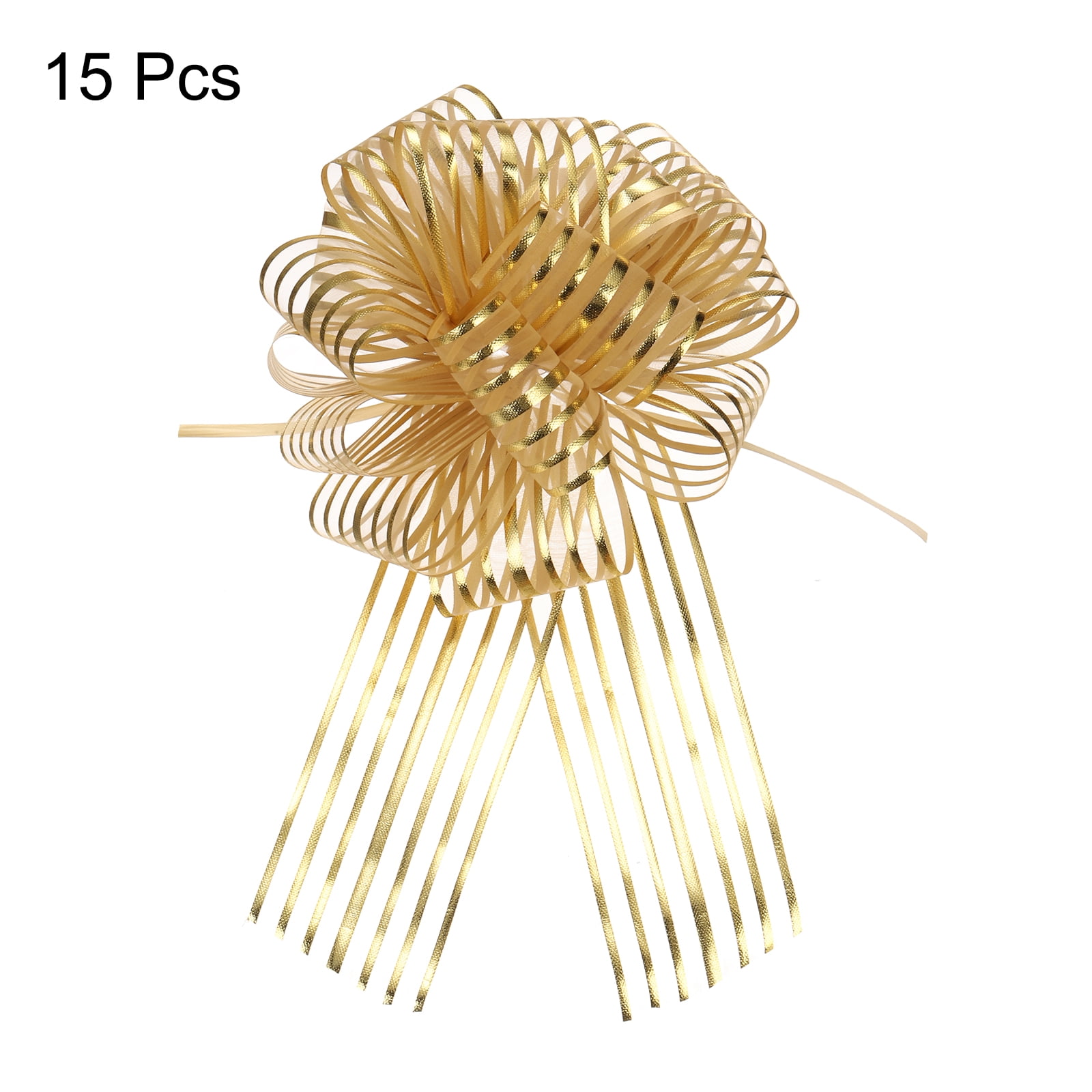 15pcs 8 Inch Organza Large Pull Bow Gift Wrapping Bows Ribbon Chiffon Yarn Gold for Christmas Valentine's Day
