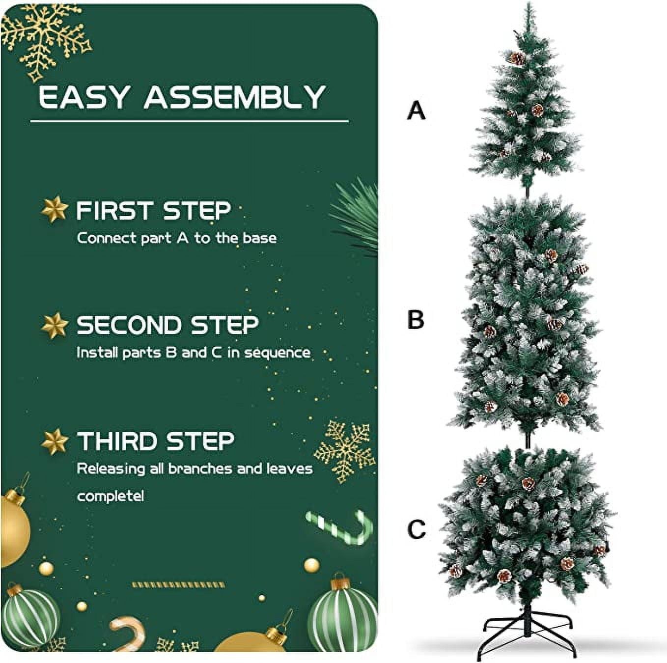  6 Feet Artificial Slim Christmas Tree, 240 LED Warm Lights, 658  Branch Tips, Fire-Resistant, UL Plug, Metal Stand, Hinged Pencil Xmas Tree  Christmas Decorations Indoor Outdoor : Home & Kitchen