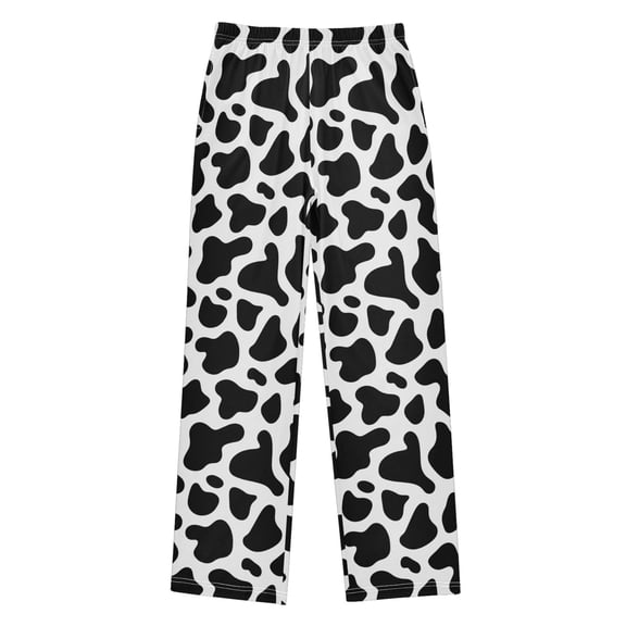 Boys Long Pajama Pants Soft Sleepwear Kids Lounge PJ Bottoms with Side Pockets for Home Black and White Cow Print Small