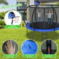 thumbnail image 6 of Kumix 10FT Trampoline with Enclosure, Basketball Hoop, LED Light, Sprinkler, Socks, Wind Stakes, Outdoor Heavy Duty Galvanized Full Spray Round Trampoline for Adults and Kids, Blue, 6 of 8