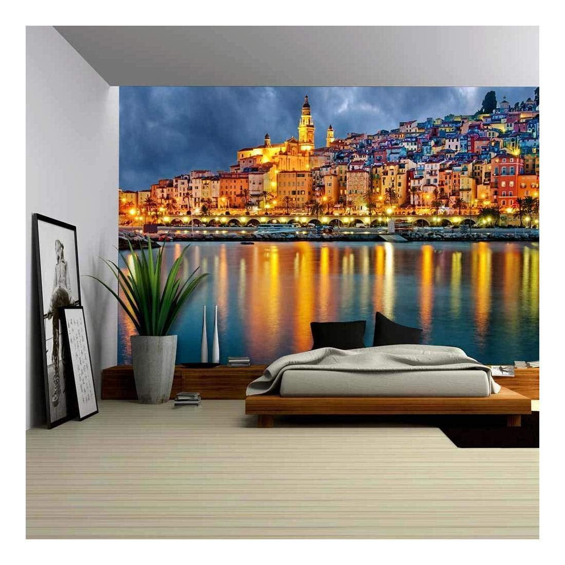 wall26 Provence Village Menton After Sunset 66x96 inches Self-Adhesive Large Wallpaper Removable Wall Mural