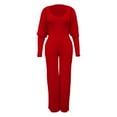 thumbnail image 4 of Women's Deep V Neck Long Sleeve Jumpsuit - High Stretch Ribbed Polyester for Casual/Outdoor Wear, 4 of 7