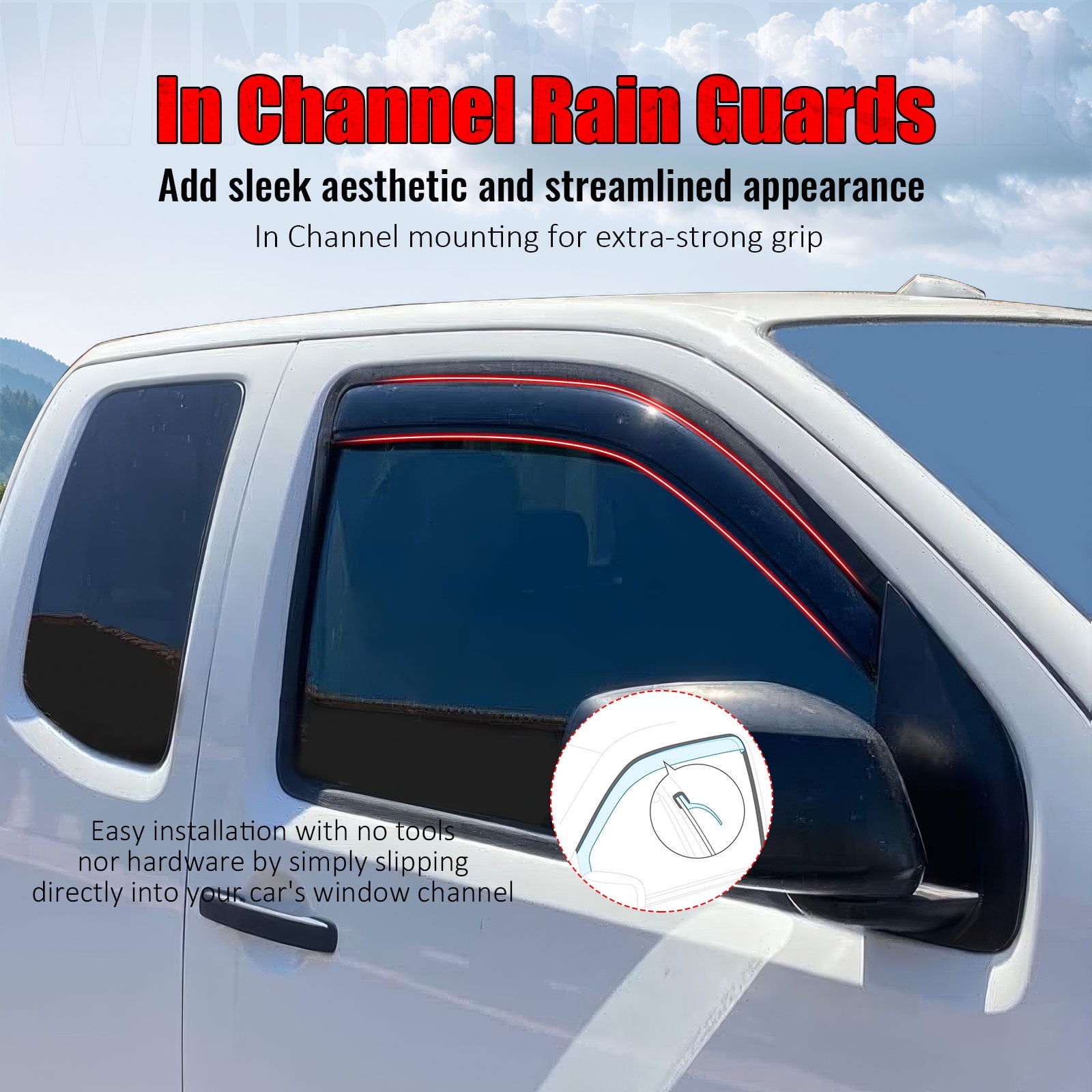 Ikon Motorsports In-Channel Window Visors Fits 2005-2021 Nissan Frontier Extended Cab, Slim Style Rain Vent Guard Deflectors, Acrylic Smoke 2PCS