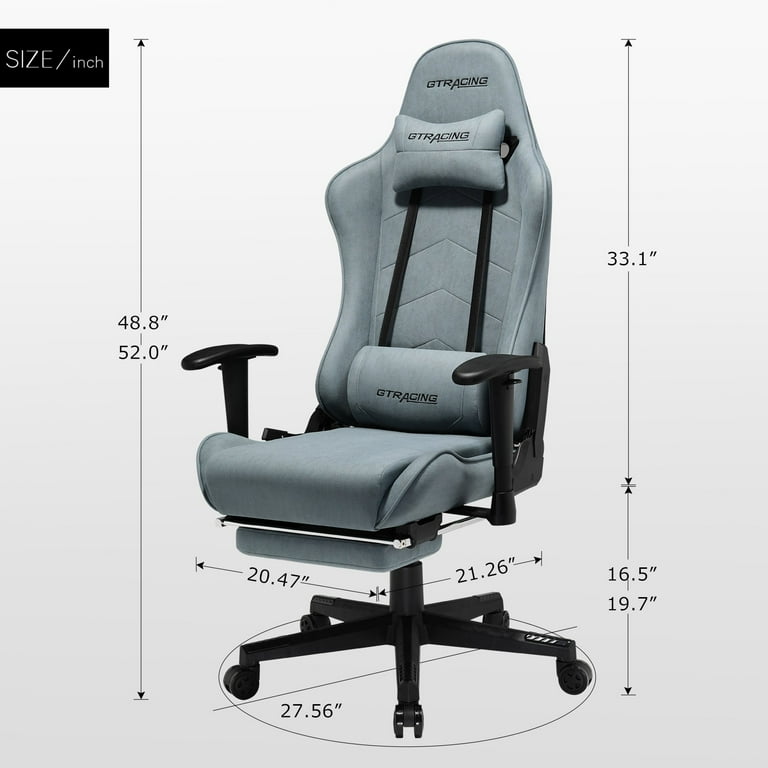 GTRACING Gaming Chair with Footrest Ergonomic Reclining Leather Chair Water blue