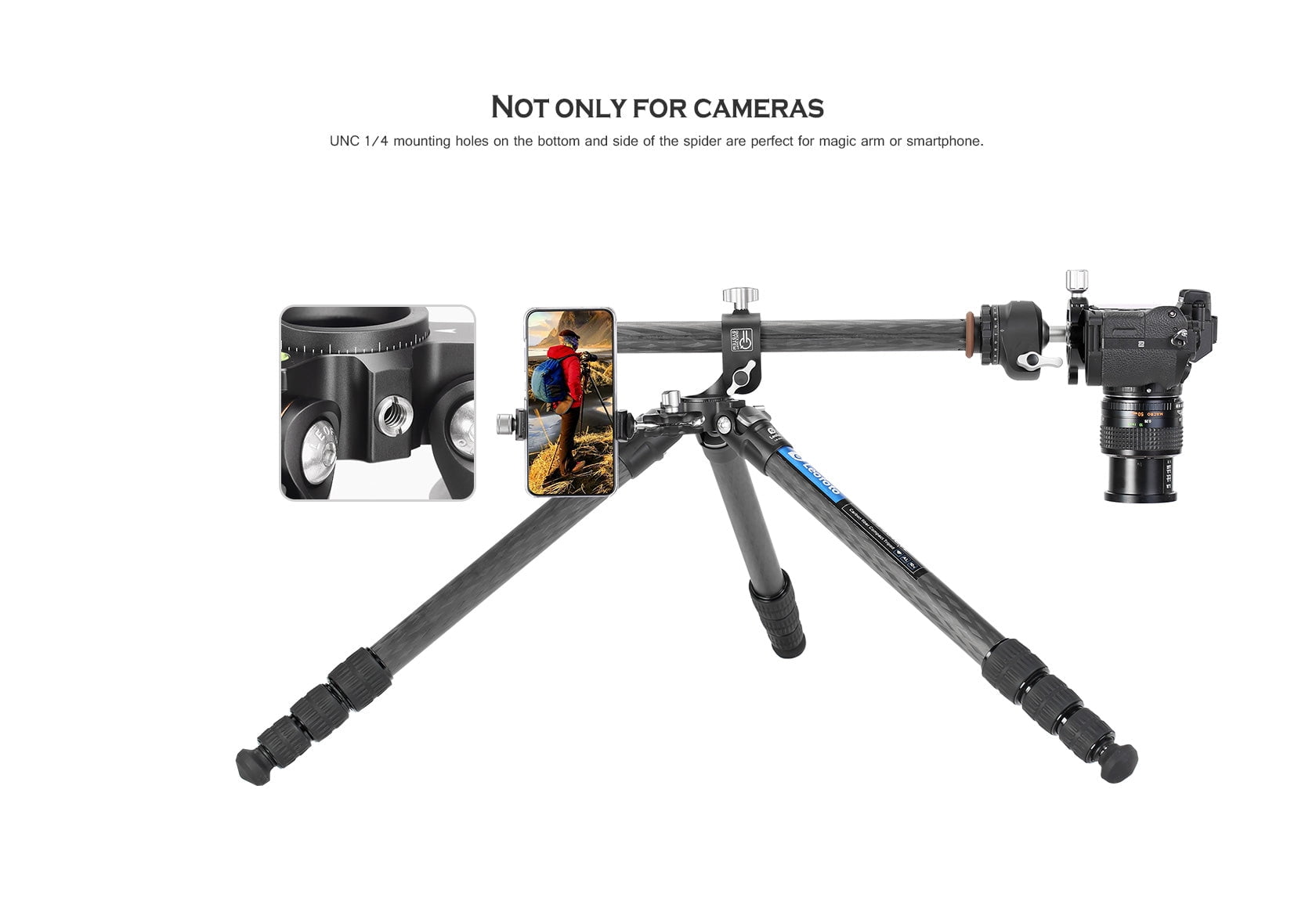 Leofoto LS-284CVL Professional Light Weight Carbon Fiber Tripod with Lateral Center Column Twist Lock