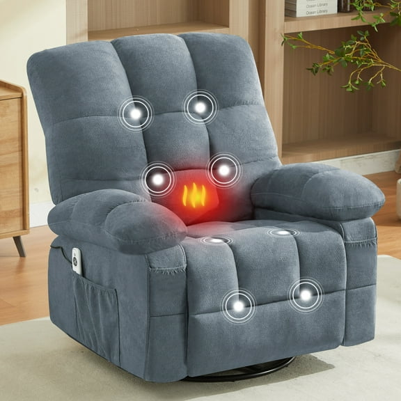 Massage Swivel Recliner Chair with Vibration Massage and Lumbar Heating for Adults,350LBS Oversized Rocker Recliner Single Sofa with Side Pocket and USB Charge Port for Living Room