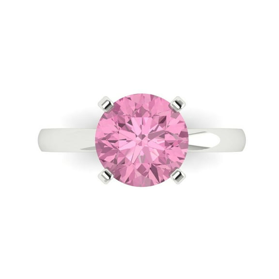Clara Pucci 14K White Gold 3ct Pink Solitaire Ring for Women