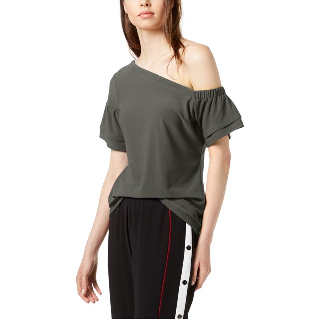bar III Womens Tiered One Shoulder Blouse, Green, X-Small
