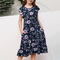 thumbnail image 5 of Youth 4-15Y Floral Dress Short Sleeve Flutter Sleeve 2026 Summer Dresses for Youth Smocked Waist Pocket Tiered Sundress, 5 of 5