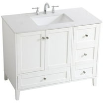 Pemberly Row Modern 42" Single Quartz Top Bathroom Vanity in White