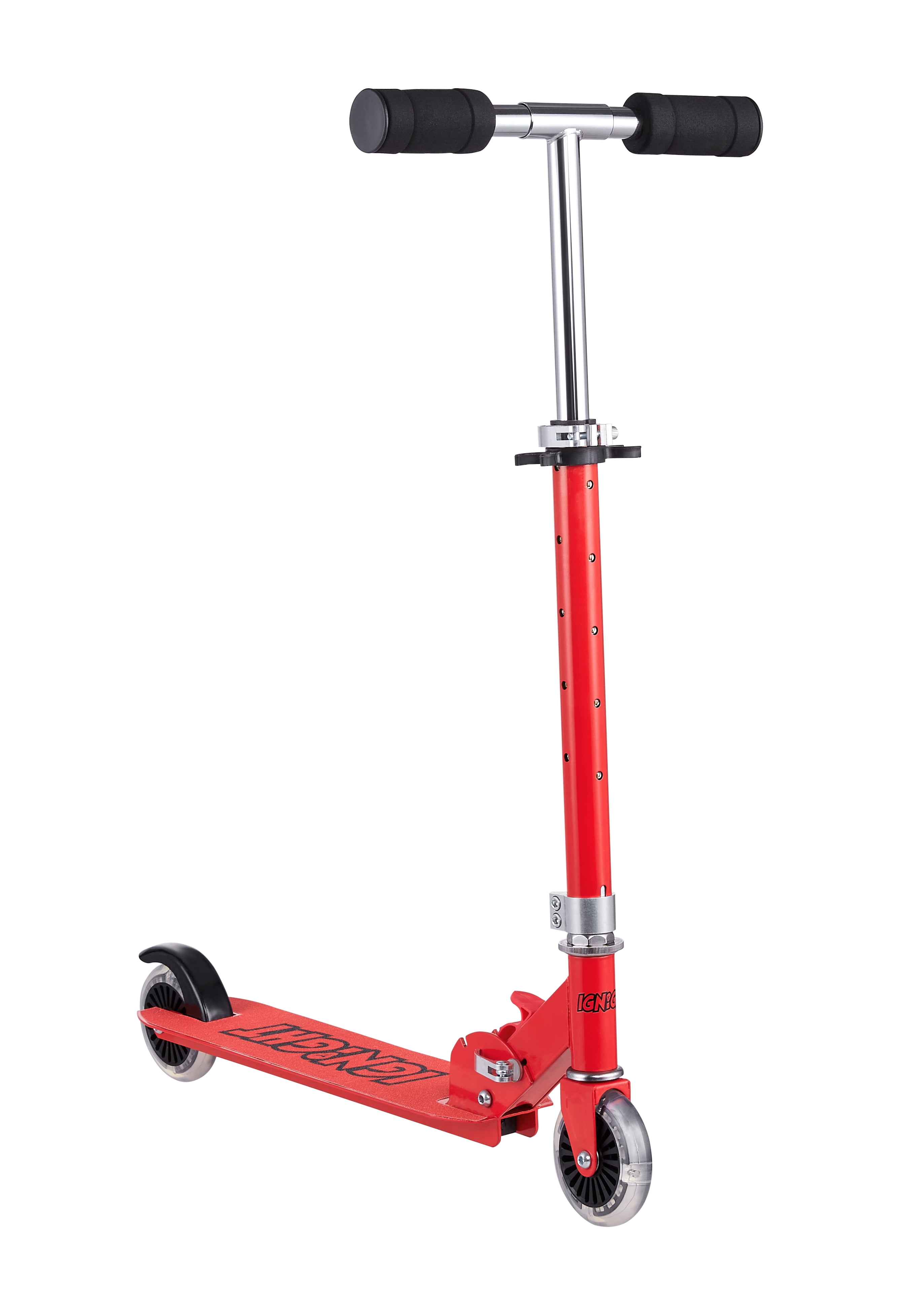 Ignight Kick Scooter with Light Up Wheels and Stem, Red Scooter for Kids Ages 5+