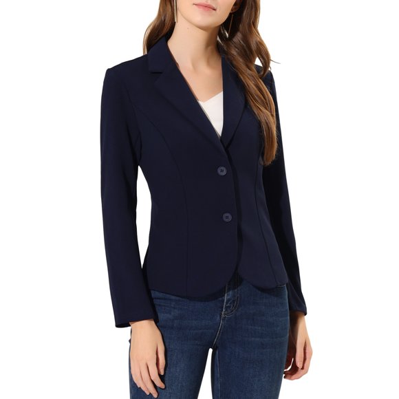 INSPIRE CHIC Women's Work Lapel Collar Stretchy Jacket Suit Blazer Navy Blue XS