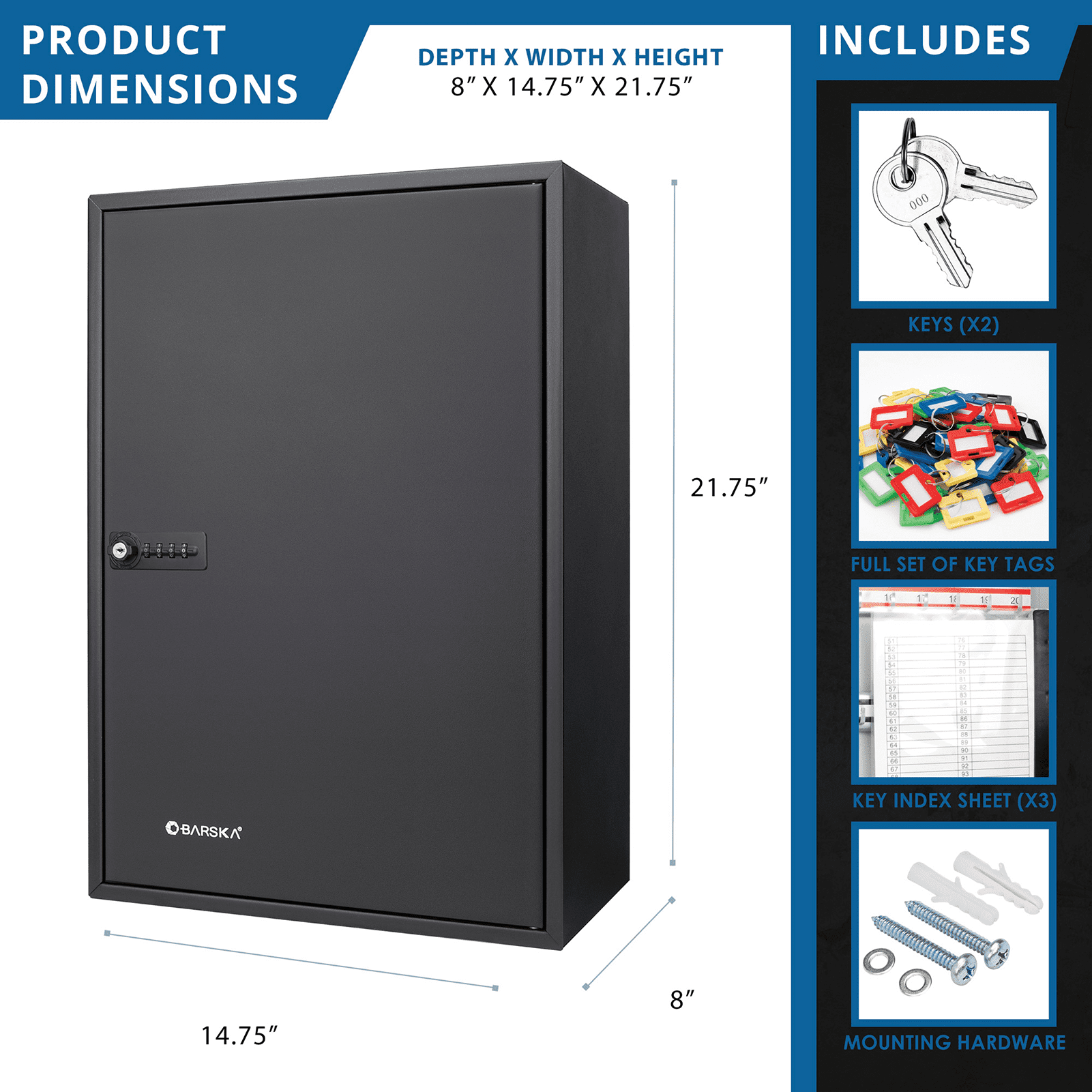 Vacmaster 300 Key cabinet lock box – Solid Steel Key Cabinet Wall-Mount Organizer with Combination Lock ,Key Organizer Key Safe for Home Office Garage Rental Business,with Numbered Hooks, Color Tags