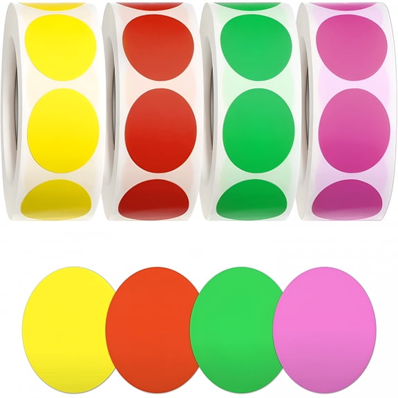 CCOCC 2000 Pieces Dot Stickers Colored Circle Round Removable Color-Code Dots Stickers Label Rolls Label Sticker for Office,Inventory Labeling 500 Pieces/Roll (Red,Pink,Yellow,Green)