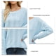 thumbnail image 5 of Suéter de mujer Color puro encaje cuello redondo dobladillo suelto patrón calado textura ondulada suéter transpirable azul claro S, 5 of 6