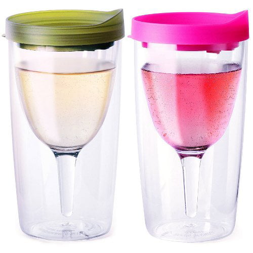 Vino2Go Double Wall Insulated Acrylic Wine Tumbler Pack of 2 Merlot and Verde 