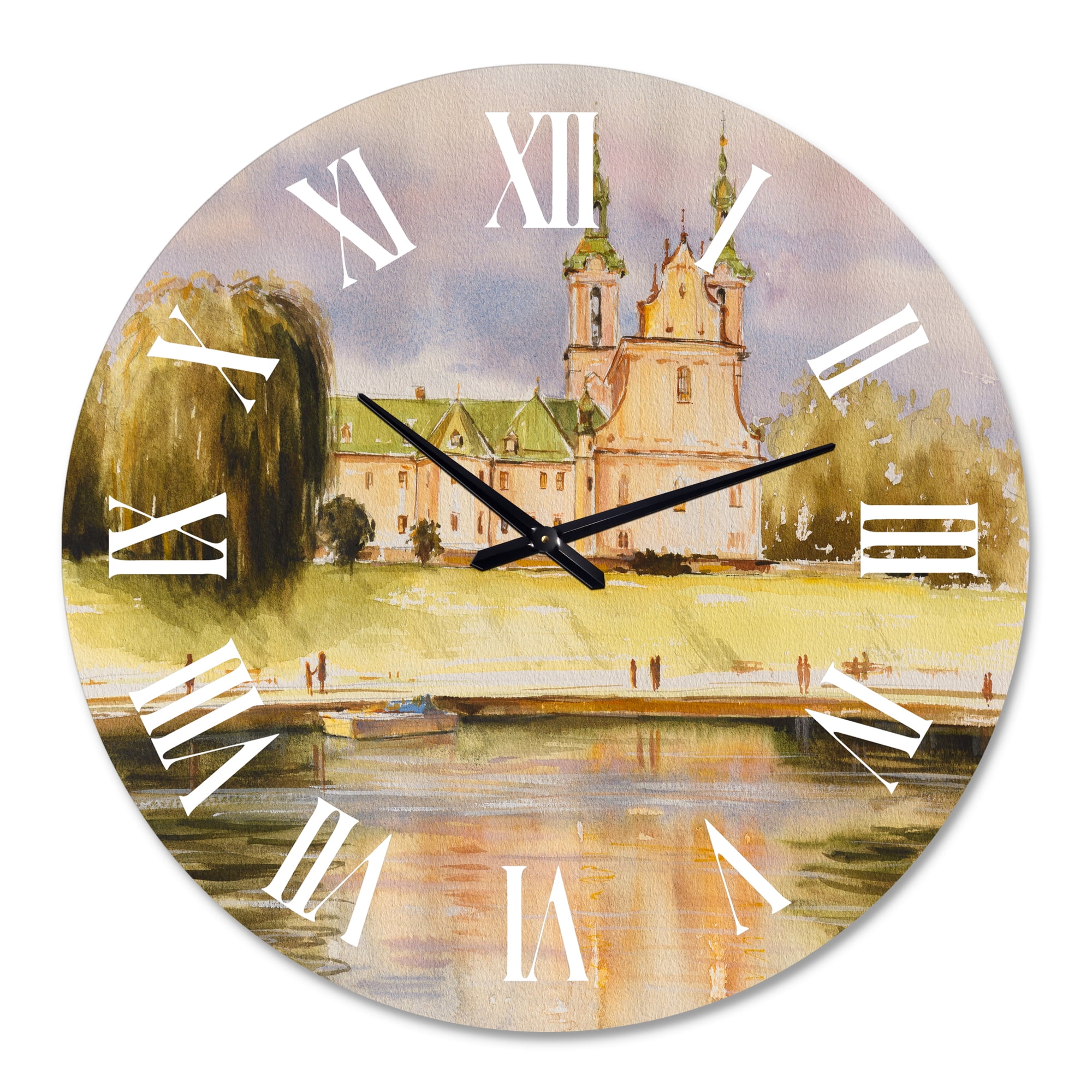 Designart 'Historic Church On The Rock On Banks Of The River' Lake House Wall Clock