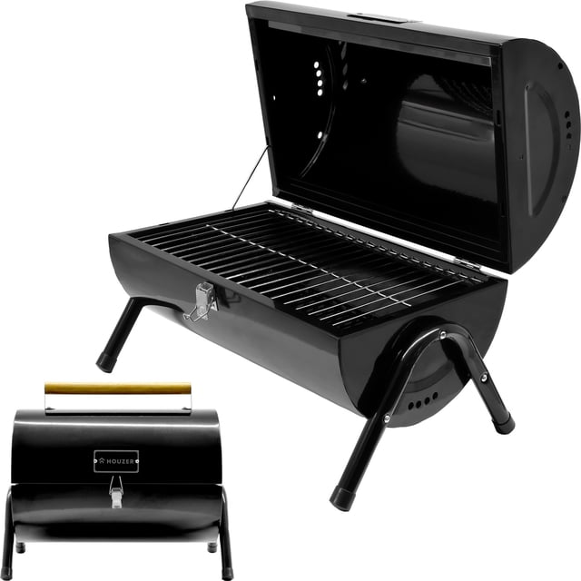 Asador de Carbon portátil Houzer Tipo barril Negro 2 Parrillas 42x35
