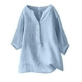 thumbnail image 7 of WOYY Big Boys Cotton Linen Henley T-Shirt Solid 3/4 Sleeve V Neck Blouse, Sizes 5-13, 7 of 7