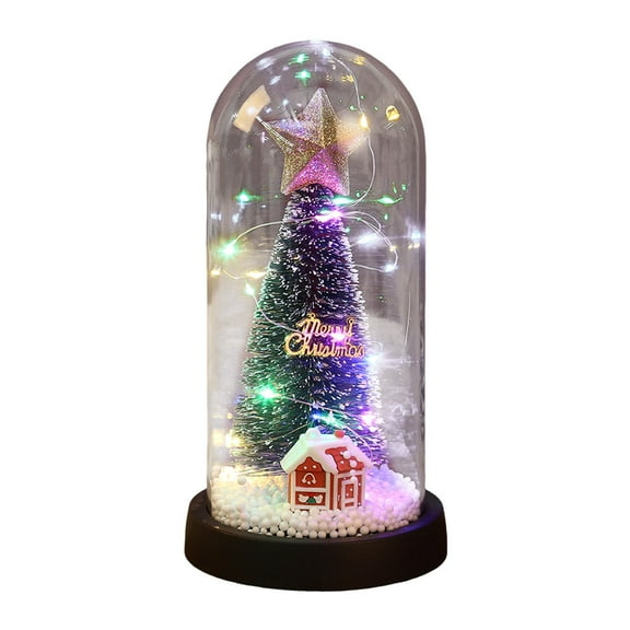 Christmas Tree in Glass Dome Tabletop Christmas Tree Christmas Tree with Lights in Glass Dome for Xmas Home Indoor Room Christmas Decorations Desktop