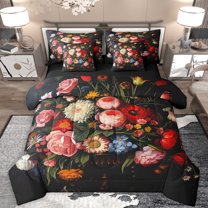 Feelyou Vintage Rustic Flower Twin Bedding Sets 7-Piece, Old Fashion Artwork Bedding Comforter Set, Teens Adult Women Girls Reversible Sheet Sets, Luxury Bedroom Decor