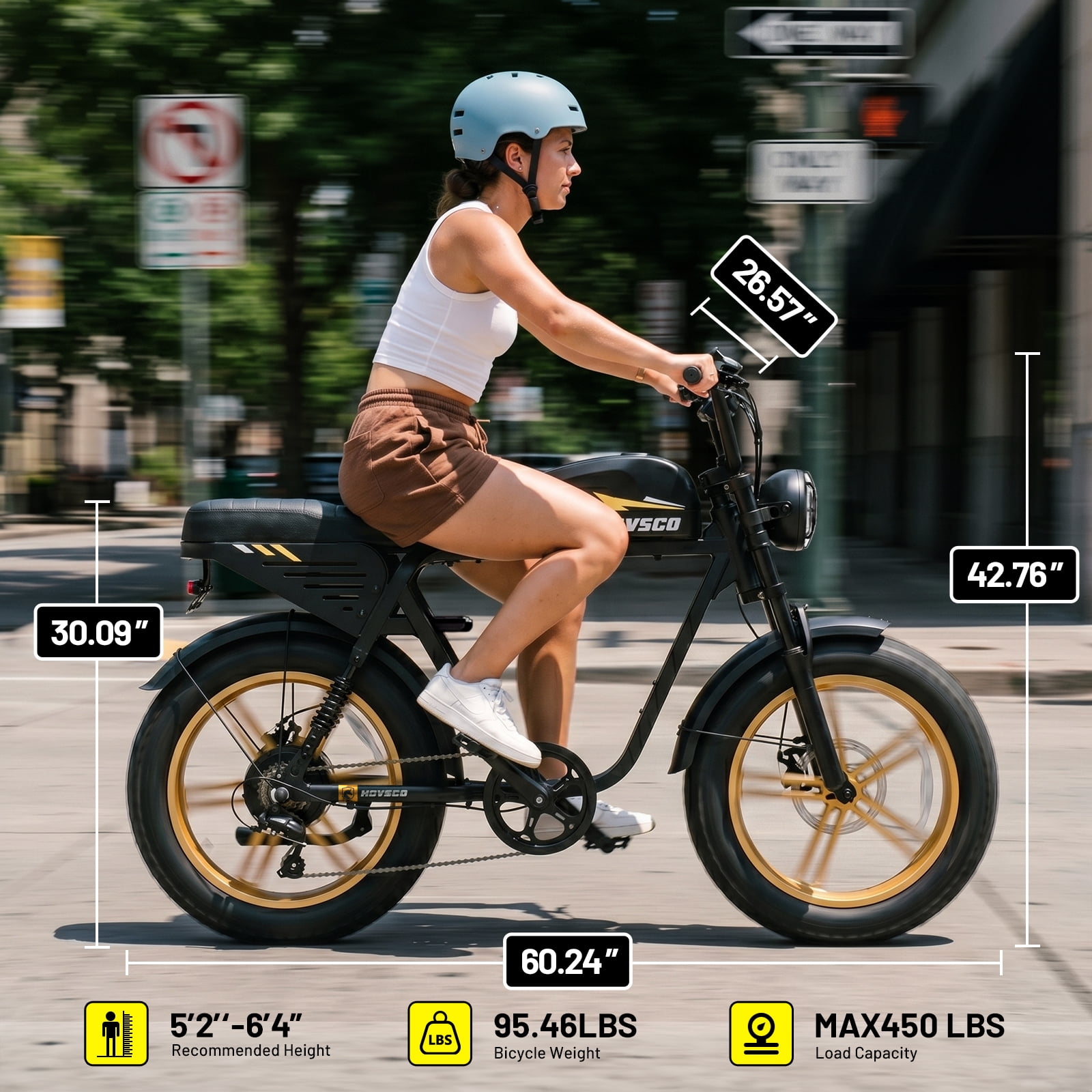 HOVSCO Electric Bike for Adults, 750W Motor, 60 Miles Range, 20'' Fat Tire E-Mountain Bike, 7-Speed E-Bike with Full Suspension UL2849