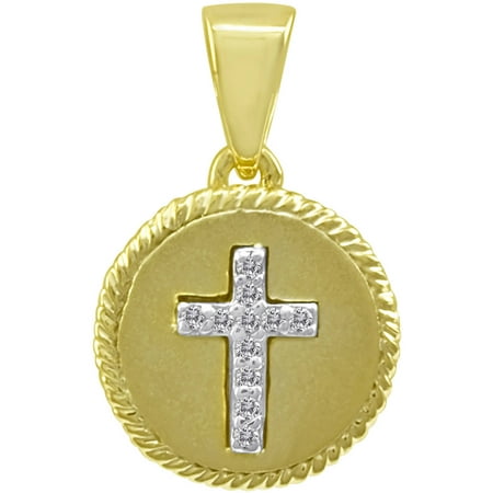 Chetan Collection 0.06 Carat T.W. Diamond Sterling Silver 925 with 18kt Gold Plating Designer Cross Pendant