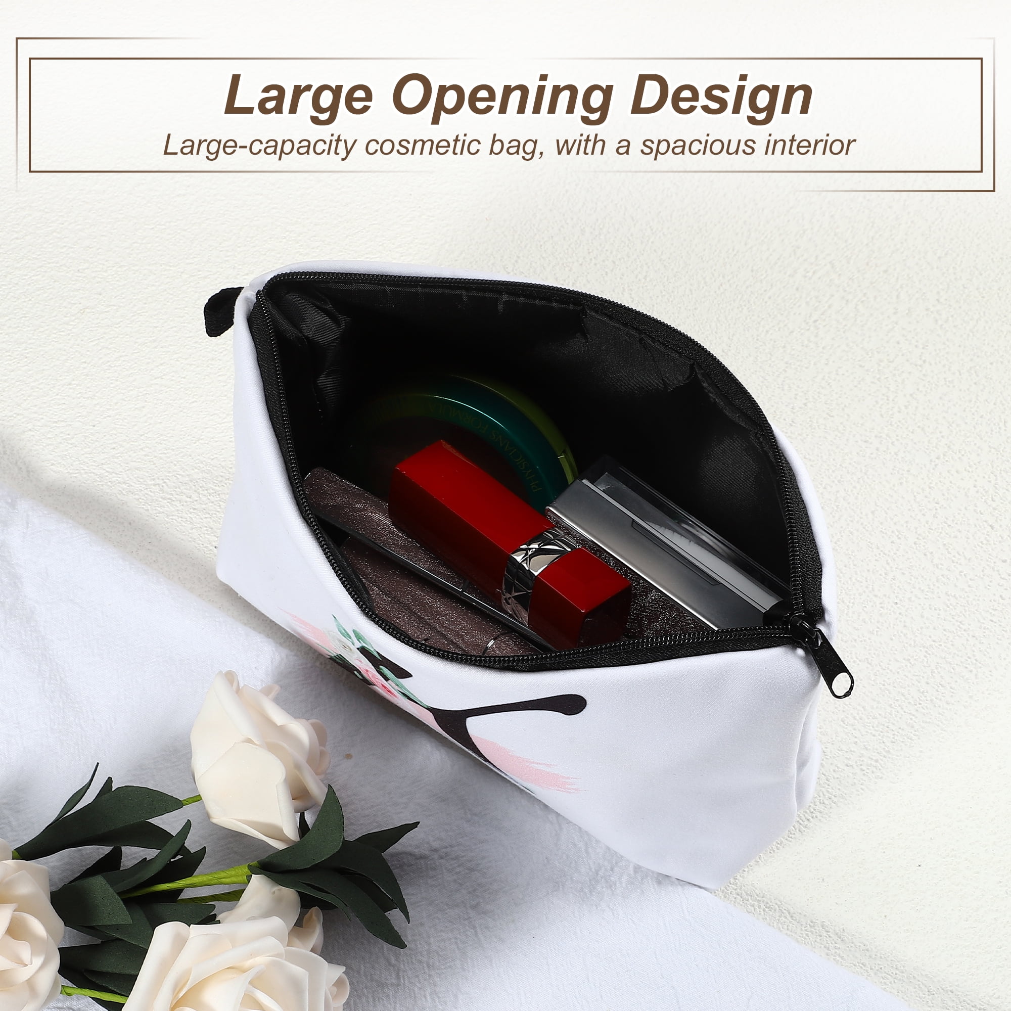 Unique Bargains Personalized Makeup Bag K Cosmetic Bag Small Monogrammed Purse White