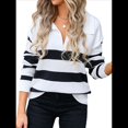 thumbnail image 2 of Suéter de Rayas con Cuello en V para Mujer, Jersey de Punto Holgado de Larga, Tops de Otoño. M, 2 of 10
